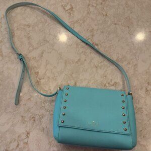 EUC Kate Spade Robin's Egg Blue Leather Crossbody Bag with Silver Studs